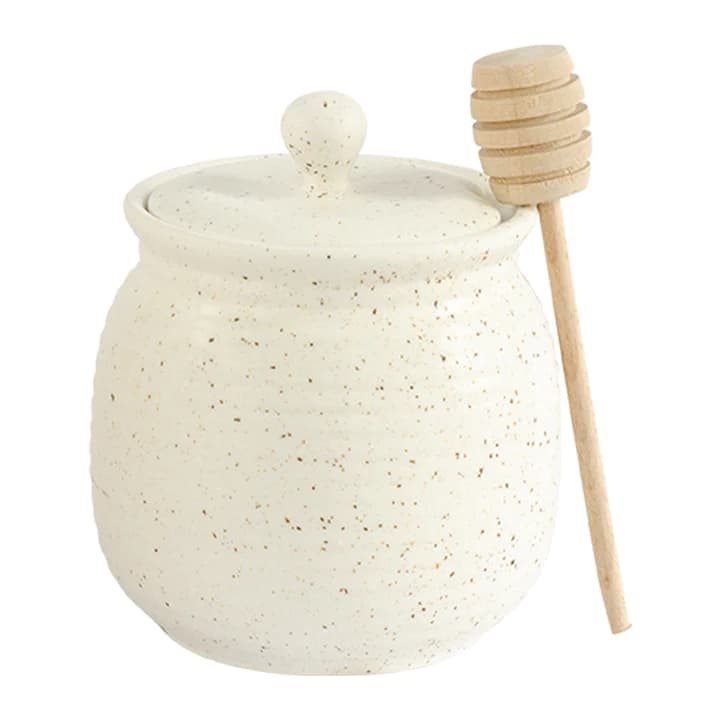 Natural Flecked Stoneware Honey Pot